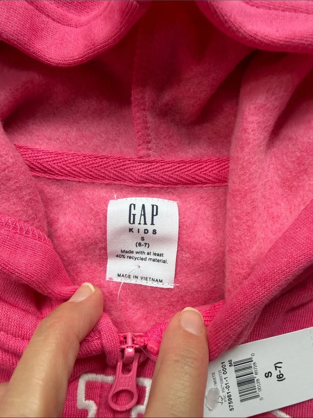 NWT GAP Kids Bright Pink Hooded Zip-Up Sweatshirt size small 6-7